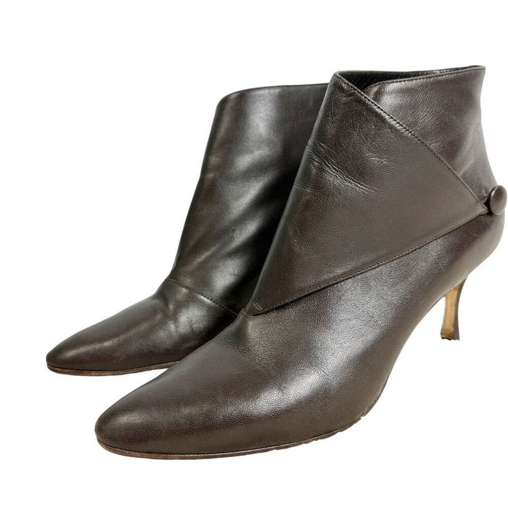 Manolo Blahnik Dark Brown Leather Pointed Ankle Booties
